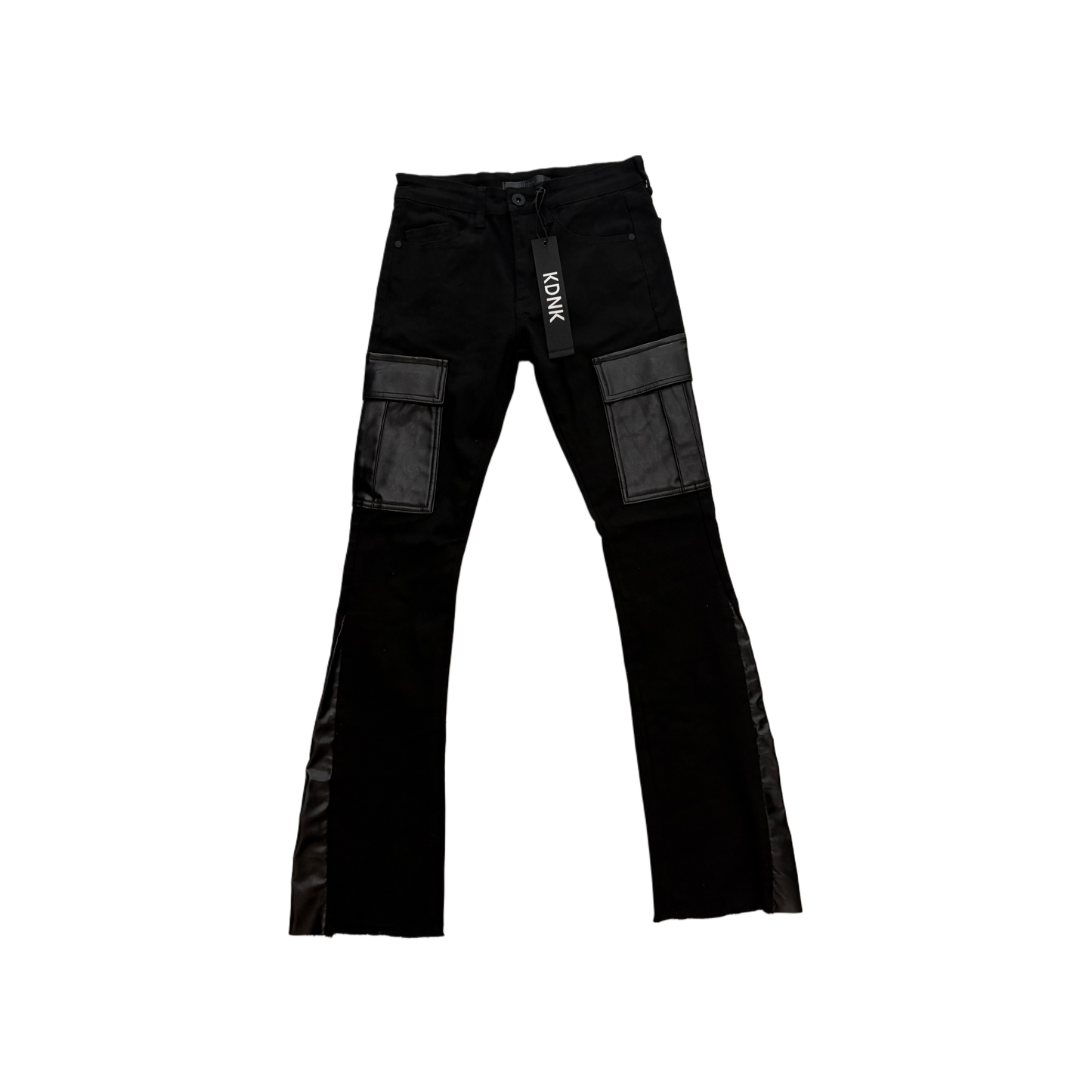 KDNK Black leather pockets skinny flare jean