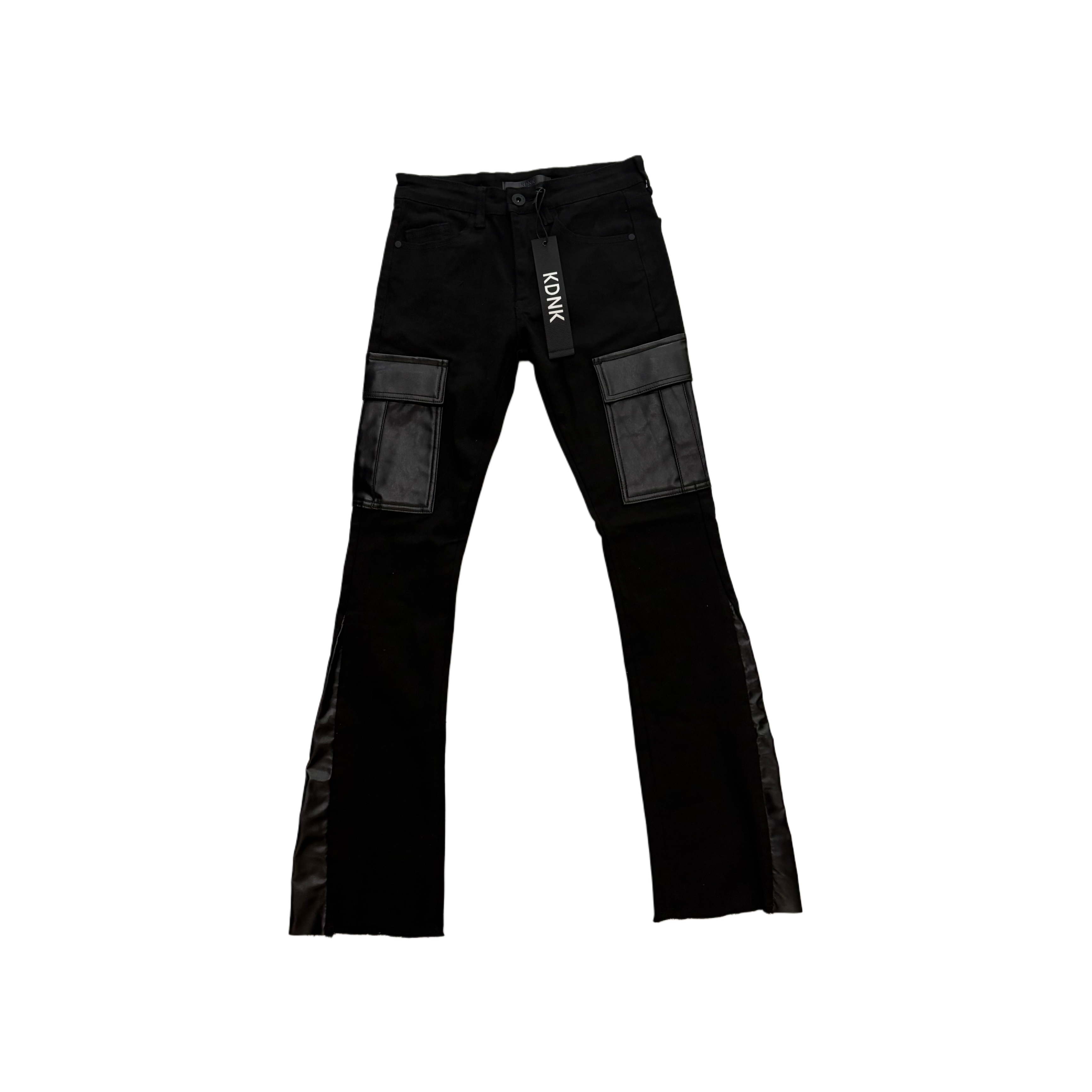 KDNK Black leather pockets skinny flare jean