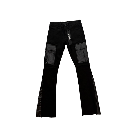 KDNK Black leather pockets skinny flare jean