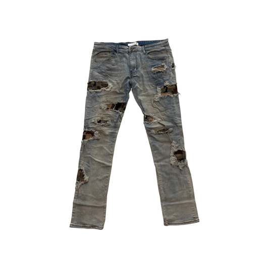 KDNK Distressed Camo Patches Stacked Jean