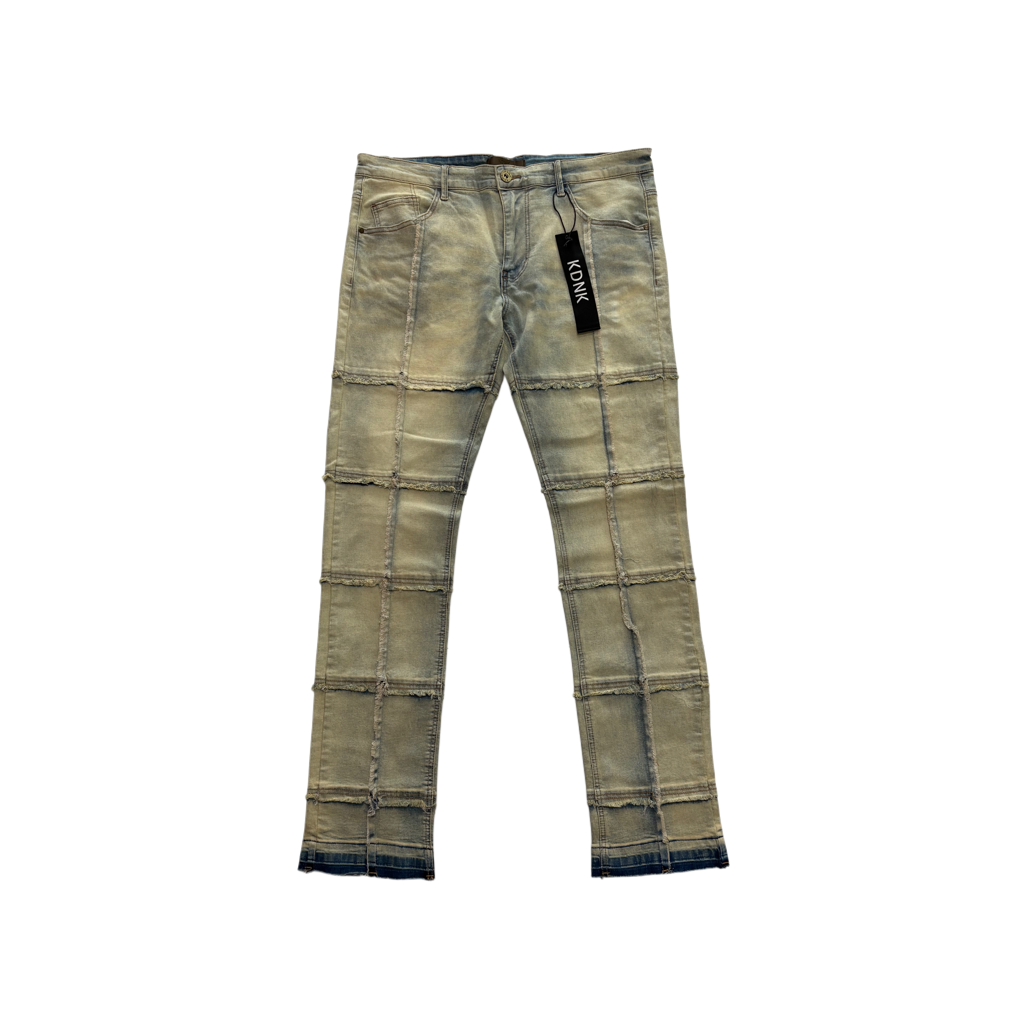KDNK Distressed Plaid Pattern Skinny Jean