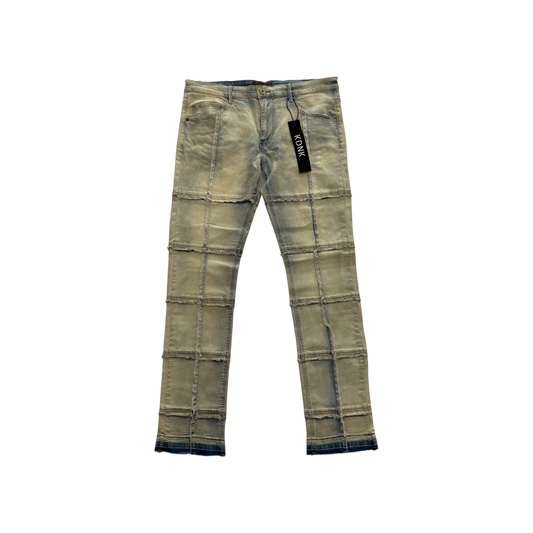 KDNK Distressed Plaid Pattern Skinny Jean